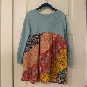 Peek Multicolored Pattern Block Long Sleeved Dress, Girls Size 4-5